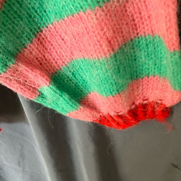 Gold & Silver: Pink & Green Crew Neck Floral Design Sweater- One size fits most - Picture 15 of 16